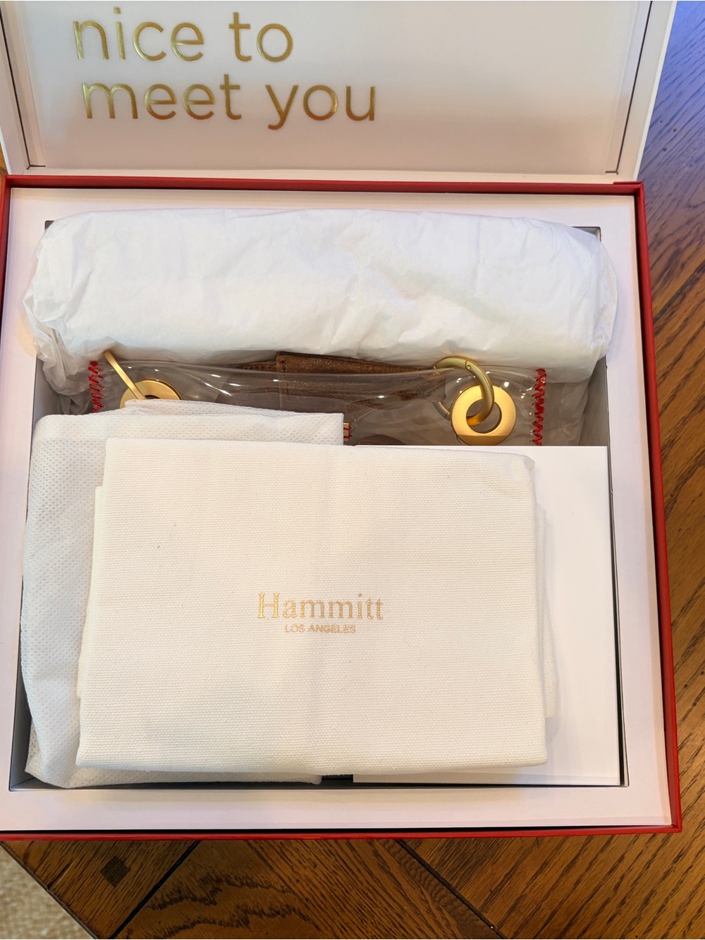 NWT HAMMITT TONY CLEAR SML BAG. COLOR CLEAR/RED/BROWN/BRUSHED GOLD HARDWARE - Picture 12 of 16
